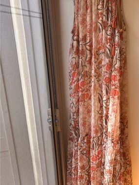 World Markrt- Floral Tiered Maxi Dress - Pink & Coral Floral - S/M